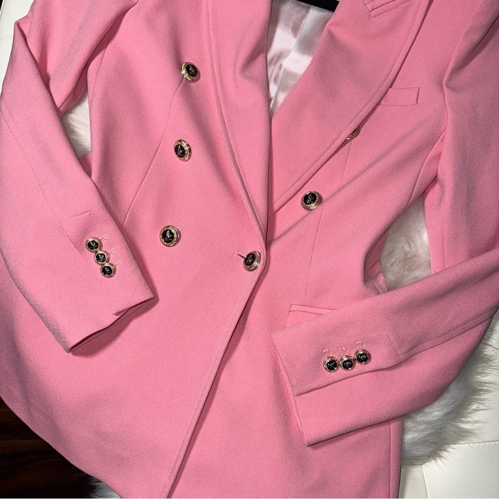 ZARA Double-Breasted Pink Crepe Blazer - Picture 5 of 17